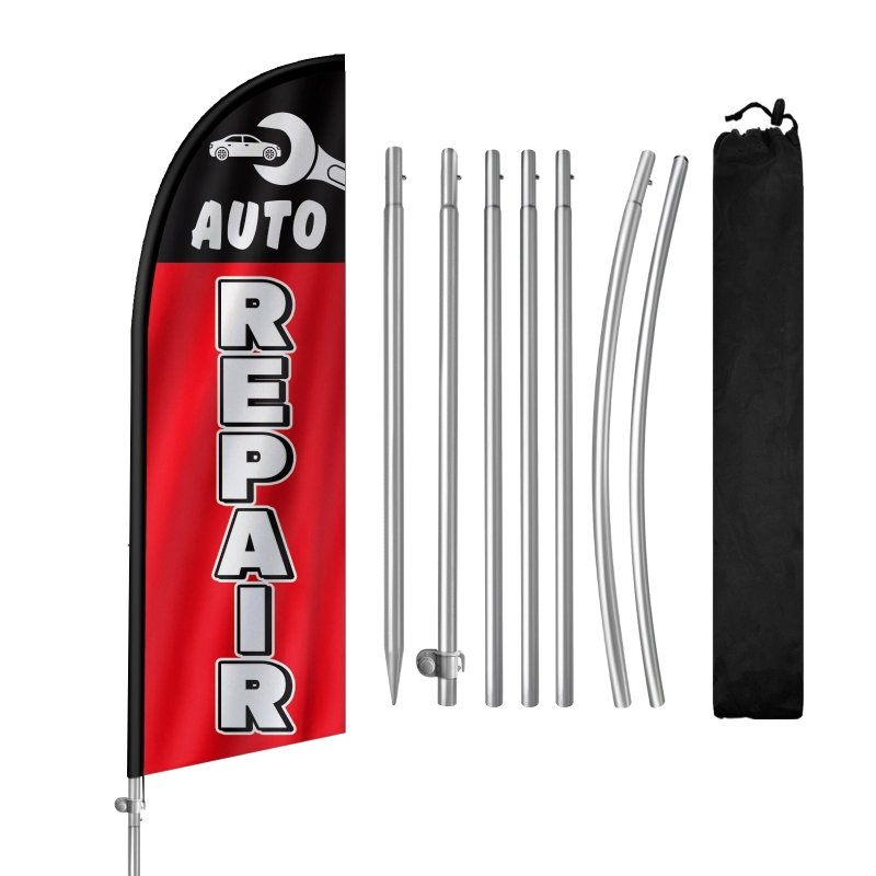 Auto Repair Signs - 8FT Auto Repair Banner Feather Flag with Stainless Steel Pole Kit(2m flag set)