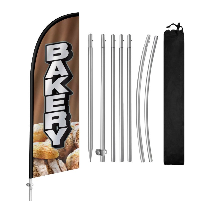 Bakery Sign - 8FT Bakery Banner Feather Flag with Stainless Steel Pole Kit(2m flag set)