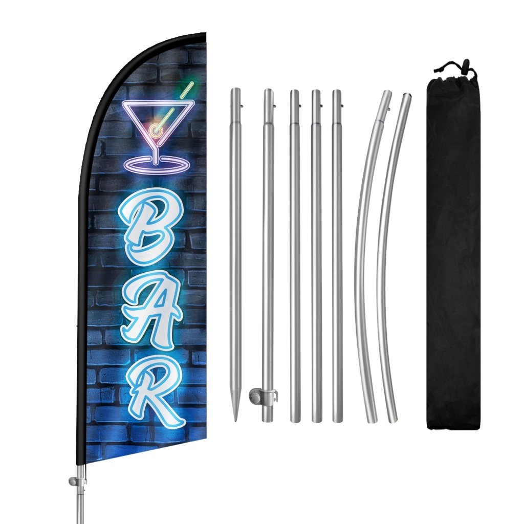 Bar Flag - 8FT Bar Banner Feather Flag with Stainless Steel Pole Kit(2m flag set)