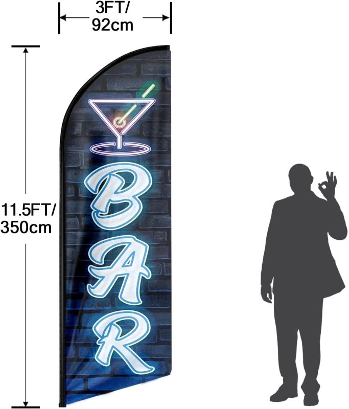 Bar Sign - 11FT Bar Advertising Swooper Feather Flag Fit 15FT Flagpole(Flagpole Not Included 4.3)