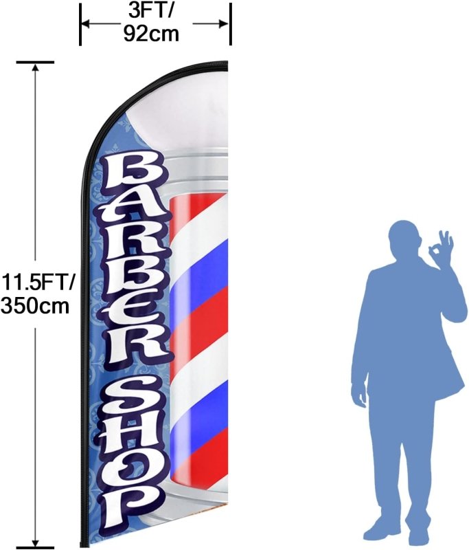 Barber Shop Flag - 11FT Barbershop - 1 Advertising Swooper Flag Fit 15FT Flagpole (Flagpole Not Included 4.3)