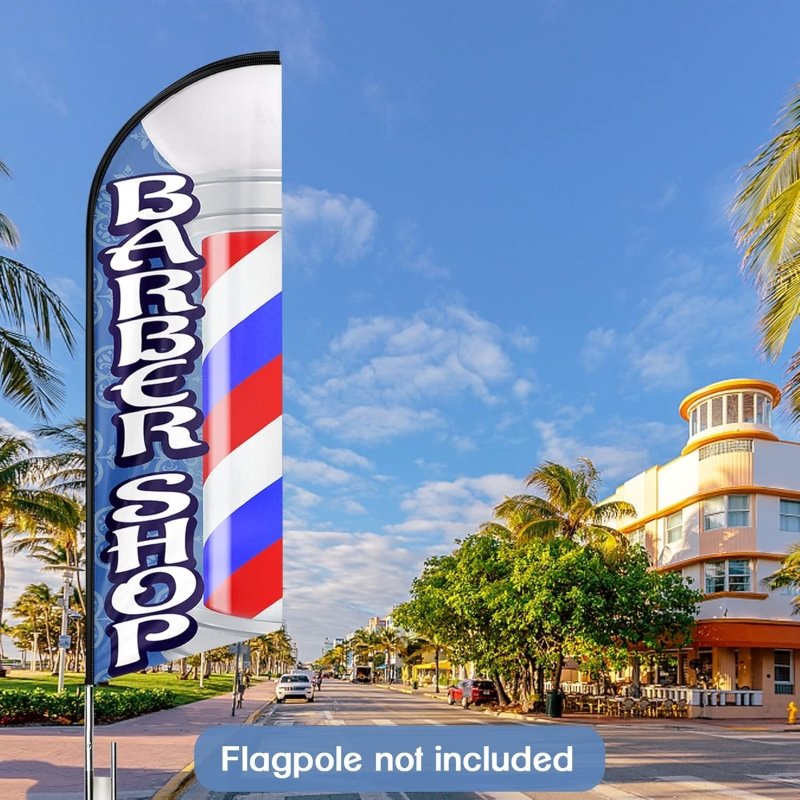 Barber Shop Flag - 11FT Barbershop - 1 Advertising Swooper Flag Fit 15FT Flagpole (Flagpole Not Included 4.3)