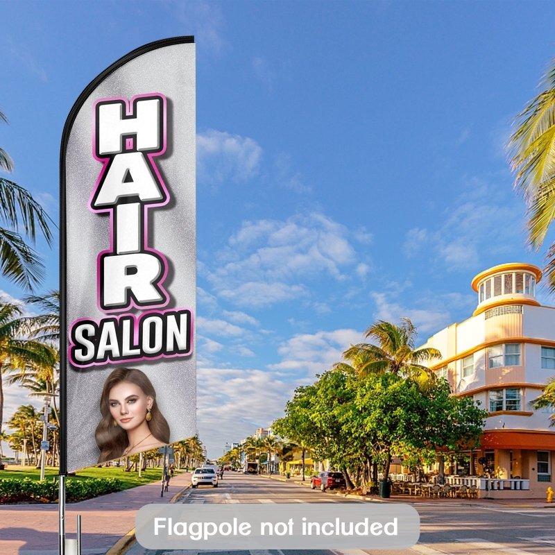 Barber Sign - 8FT Hair Salon Advertising Swooper Flag (Flagpole Not Included 3.4)