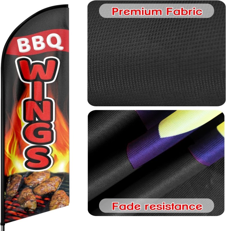 Bbq Wings Themed Feather Flag, 11FT Bbq Wings Advertising Swooper Flag Fit 15FT Flagpole(Flagpole Not Included 4.3)