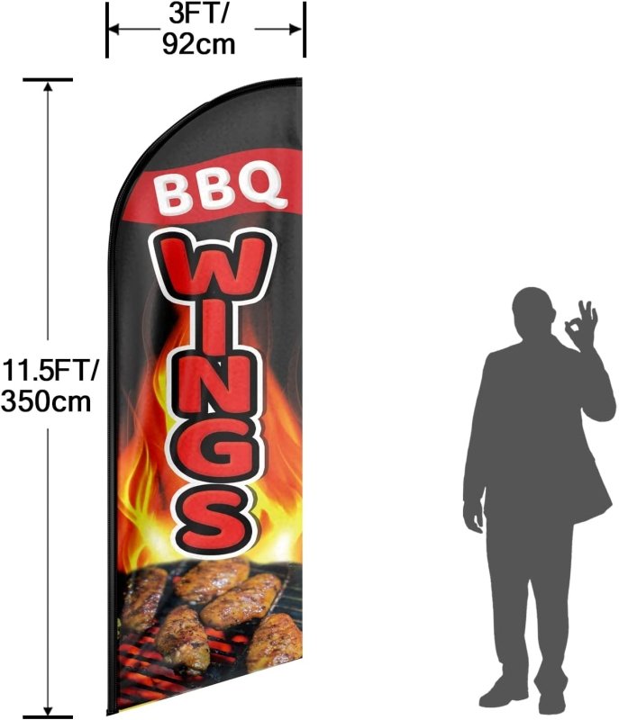 Bbq Wings Themed Feather Flag, 11FT Bbq Wings Advertising Swooper Flag Fit 15FT Flagpole(Flagpole Not Included 4.3)