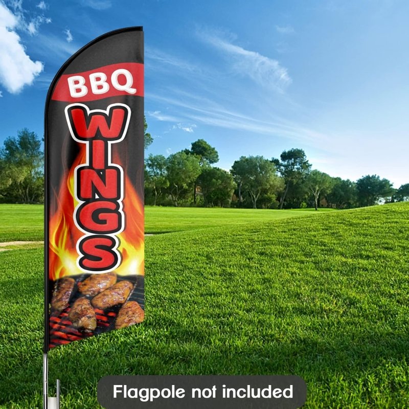 Bbq Wings Themed Feather Flag, 11FT Bbq Wings Advertising Swooper Flag Fit 15FT Flagpole(Flagpole Not Included 4.3)