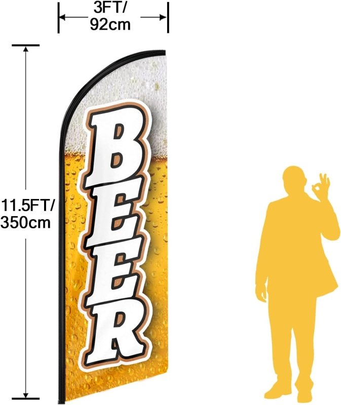 Beer Flag - 11FT Beer Advertising Swooper Feather Flag Fit 15FT Flagpole(Flagpole Not Included 4.3)