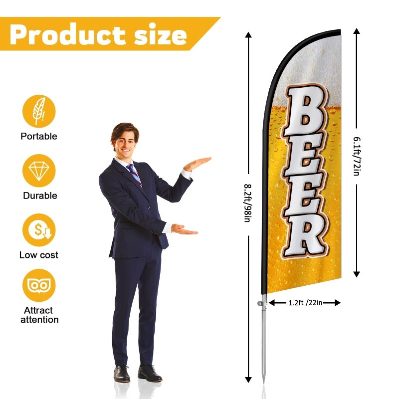 Beer Flag - 8FT Beer Banner Feather Flag with Stainless Steel Pole Kit(2m flag set)