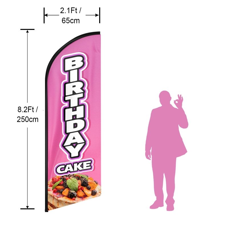 Birthday Cake Flag - 8FT Birthday Cake Advertising Swooper Flag(Flagpole Not Included 3.4)