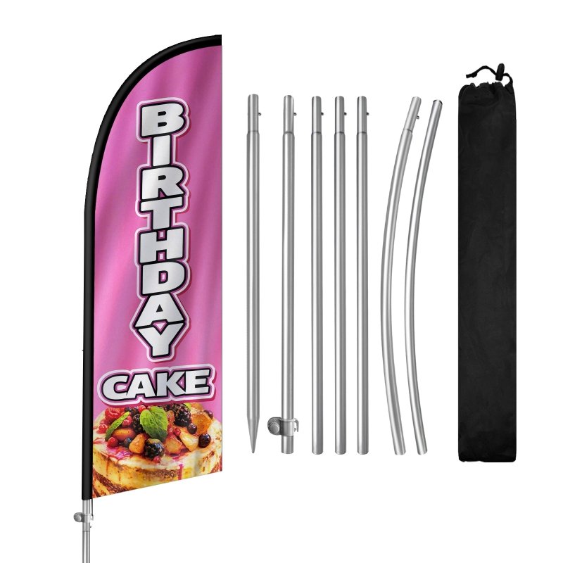 Birthday Cake Flag - 8FT Birthday Cake Feather Flag with Stainless Steel Pole Kit(2m flag set)