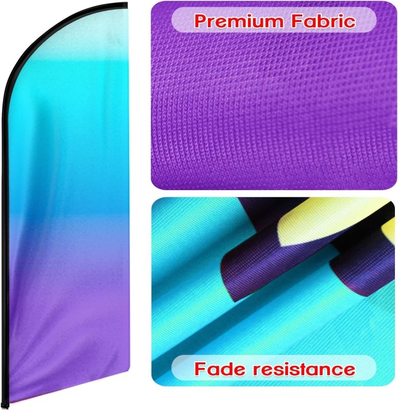 Blue Purple Gradient Themed Feather Flag, 8FT Blue Purple Gradient Advertising Swooper Flag(Flagpole Not Included 3.4)