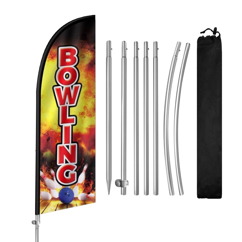 Bowling Flag - 8FT Bowling Banner Feather Flag with Stainless Steel Pole Kit(2m flag set)