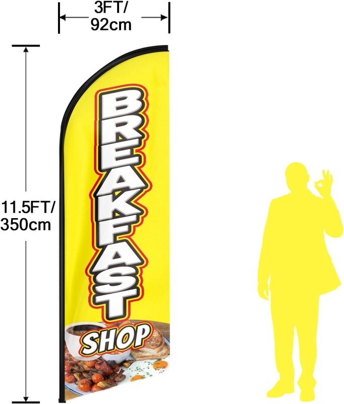 Breakfast Flag - 11FT Breakfast Shop Advertising Swooper Feather Flag Fit 15FT Flagpole(Flagpole Not Included 4.3)