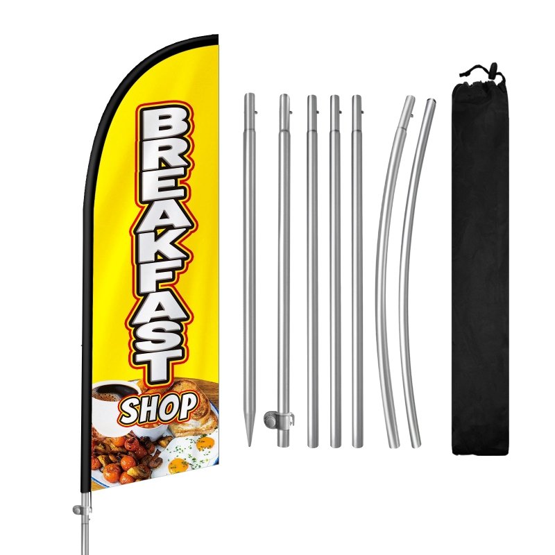 Breakfast Flag - 8FT Breakfast Shop Yellow Feather Flag with Stainless Steel Pole Kit(2m flag set)