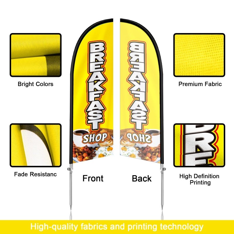 Breakfast Flag - 8FT Breakfast Shop Yellow Feather Flag with Stainless Steel Pole Kit(2m flag set)