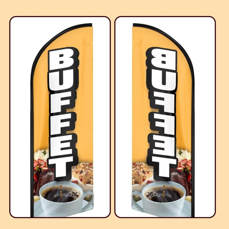 Buffet Signs - 11FT Buffet Advertising Swooper Feather Flag Fit 15FT Flagpole(Flagpole Not Included 4.3)