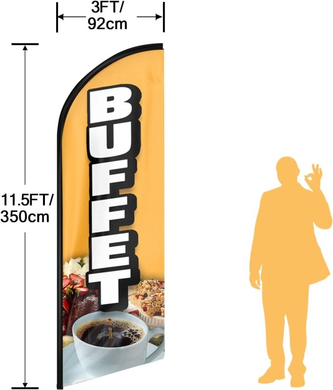 Buffet Signs - 11FT Buffet Advertising Swooper Feather Flag Fit 15FT Flagpole(Flagpole Not Included 4.3)