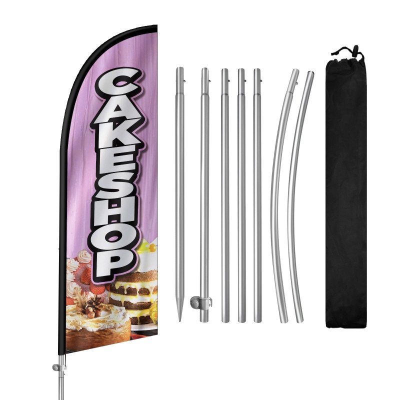 Cake Sign - 8FT Cakeshop Banner Feather Flag with Stainless Steel Pole Kit(2m flag set)