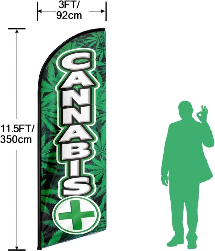 Cannabis Flag - 11FT Cannabis Advertising Swooper Feather Flag Fit 15FT Flagpole(Flagpole Not Included 4.3)