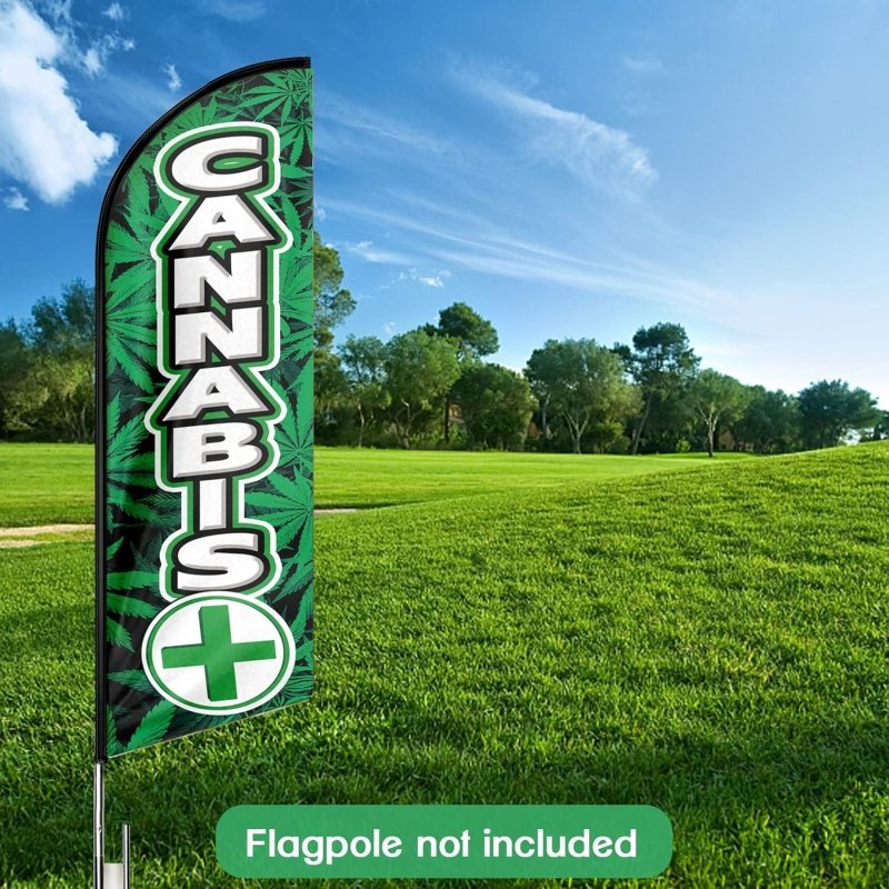 Cannabis Flag - 11FT Cannabis Advertising Swooper Feather Flag Fit 15FT Flagpole(Flagpole Not Included 4.3)