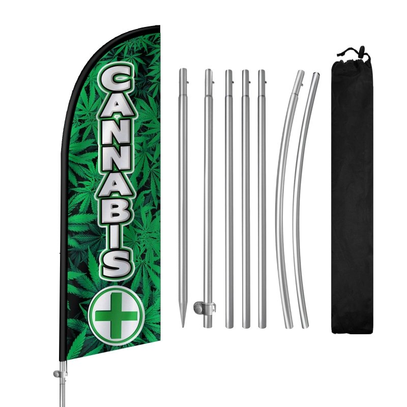 Cannabis Flag - 8FT Cannabis Banner Feather Flag with Stainless Steel Pole Kit(2m flag set)