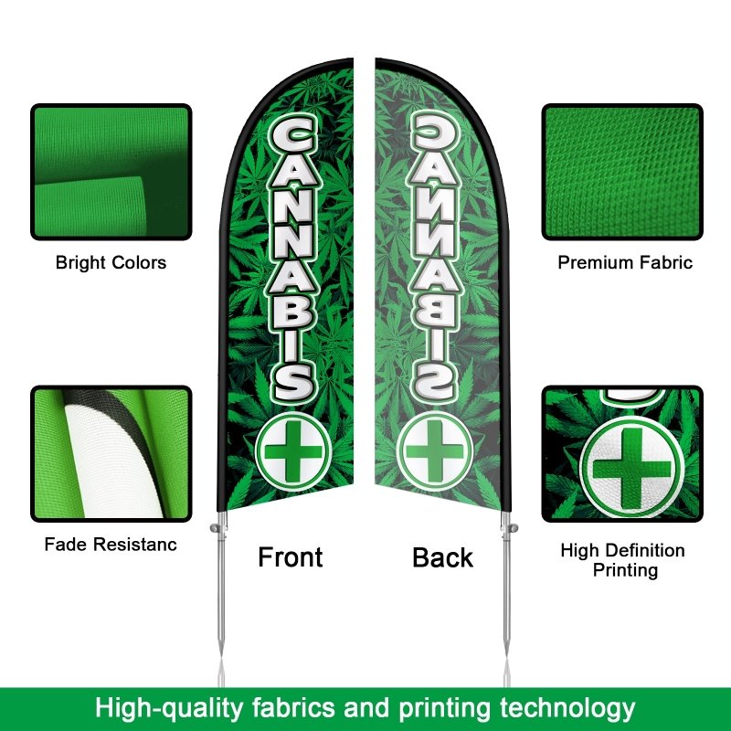 Cannabis Flag - 8FT Cannabis Banner Feather Flag with Stainless Steel Pole Kit(2m flag set)