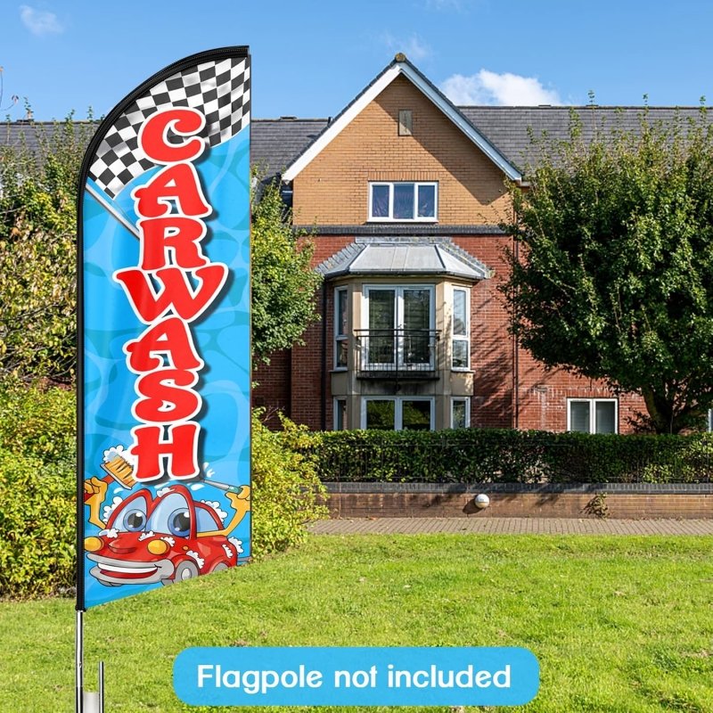 Car Wash Flags - 11FT Car Wash Advertising Swooper Flag Fit 15FT Flagpole (Flagpole Not Included 4.3)