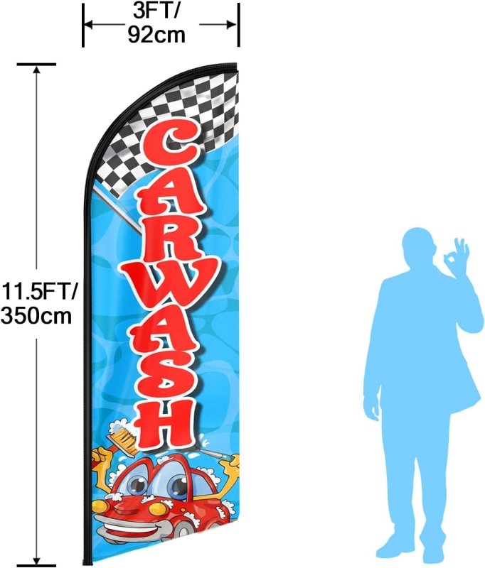 Car Wash Flags - 11FT Car Wash Advertising Swooper Flag Fit 15FT Flagpole (Flagpole Not Included 4.3)