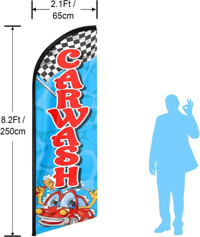 Car Wash Flags - 8FT Car Wash Advertising Swooper Feather Flag(Flagpole Not Included 3.4)