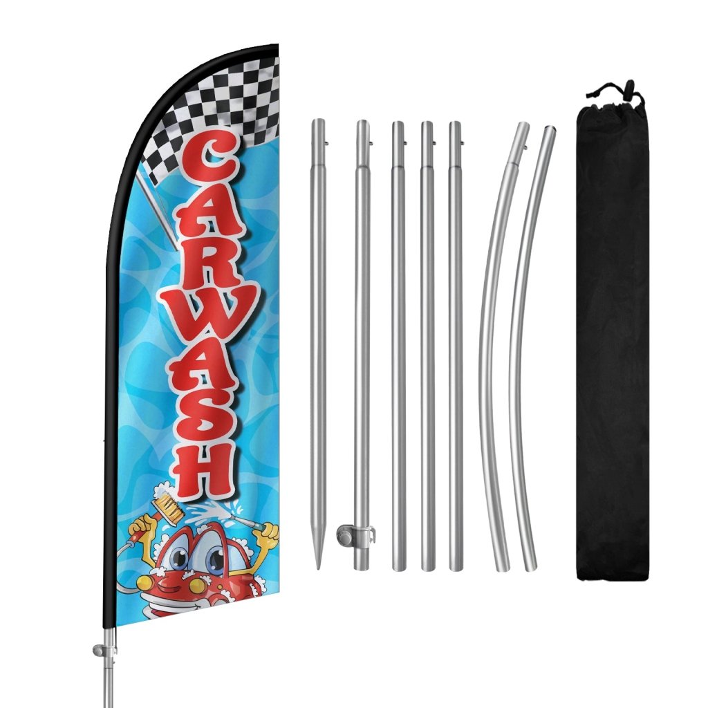 Car Wash Flags - 8FT Carwash 01 Feather Flag with Stainless Steel Pole Kit(2m flag set)