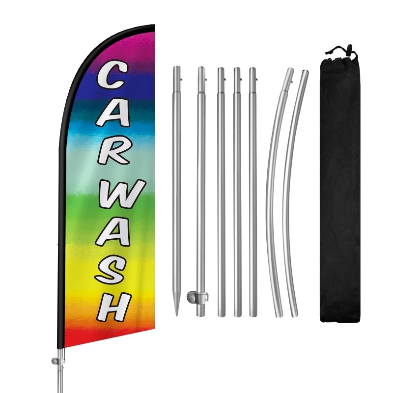 Car Wash Flags - 8FT Carwash Banner Feather Flag with Stainless Steel Pole Kit(2m flag set)