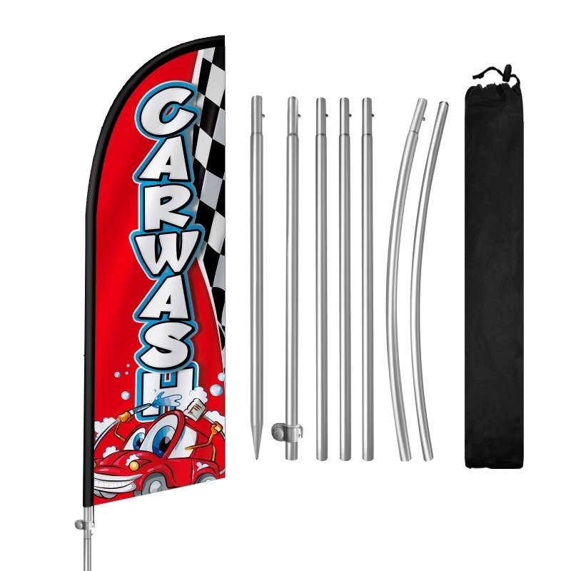 Car Wash Flags - 8FT Sports Carwash Banner Feather Flag with Stainless Steel Pole Kit(2m flag set)