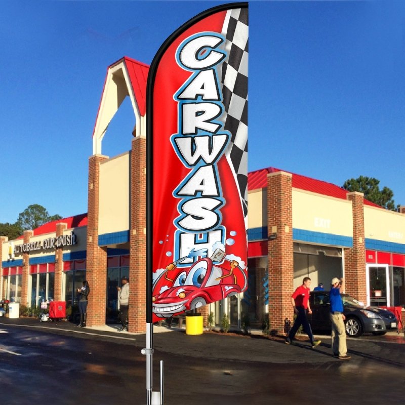 Car Wash Signs - 11FT Windless Car Wash Feather Flag with Aluminum Alloy Flagpole Kit(3.4m)