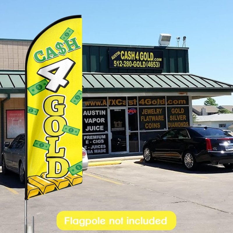 Cash 4 Gold Themed Feather Flag, 11FT Cash 4 Gold Advertising Swooper Flag Fit 15FT Flagpole(Flagpole Not Included 4.3)