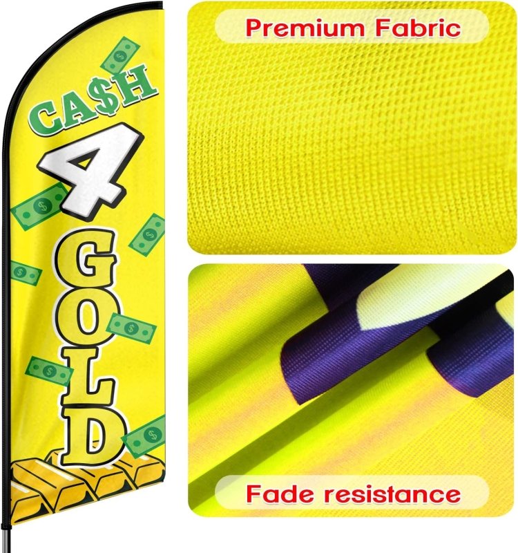 Cash 4 Gold Themed Feather Flag, 11FT Cash 4 Gold Advertising Swooper Flag Fit 15FT Flagpole(Flagpole Not Included 4.3)