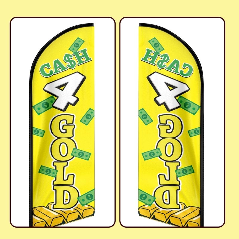 Cash 4 Gold Themed Feather Flag, 11FT Cash 4 Gold Advertising Swooper Flag Fit 15FT Flagpole(Flagpole Not Included 4.3)