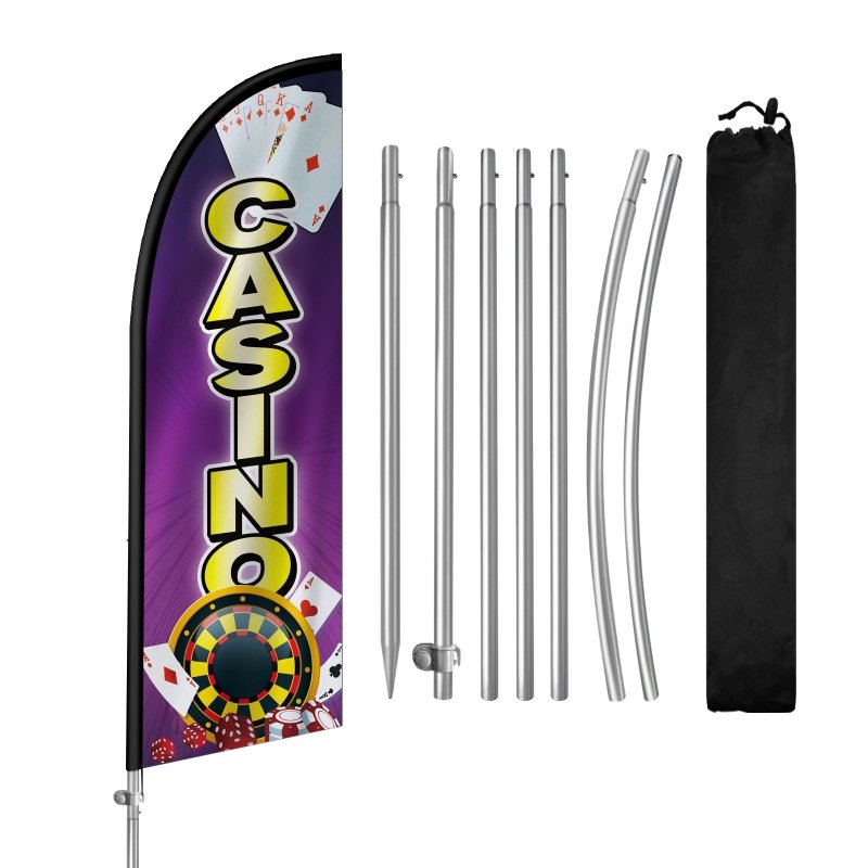 Casino Flag - 8FT Casino Banner Feather Flag with Stainless Steel Pole Kit(2m flag set)