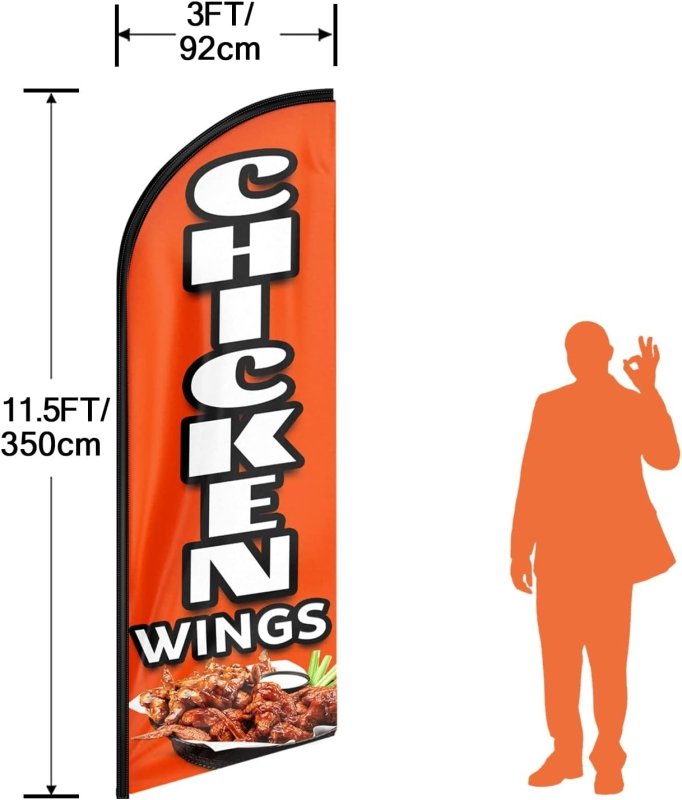 Chicken Wings Sign - 11FT Chicken Wings Advertising Swooper Feather Flag Fit 15FT Flagpole(Flagpole Not Included 4.3)