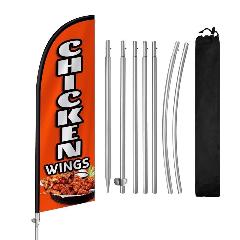 Chicken Wings Sign - 8FT Chicken Wings Feather Flag with Stainless Steel Pole Kit(2m flag set)