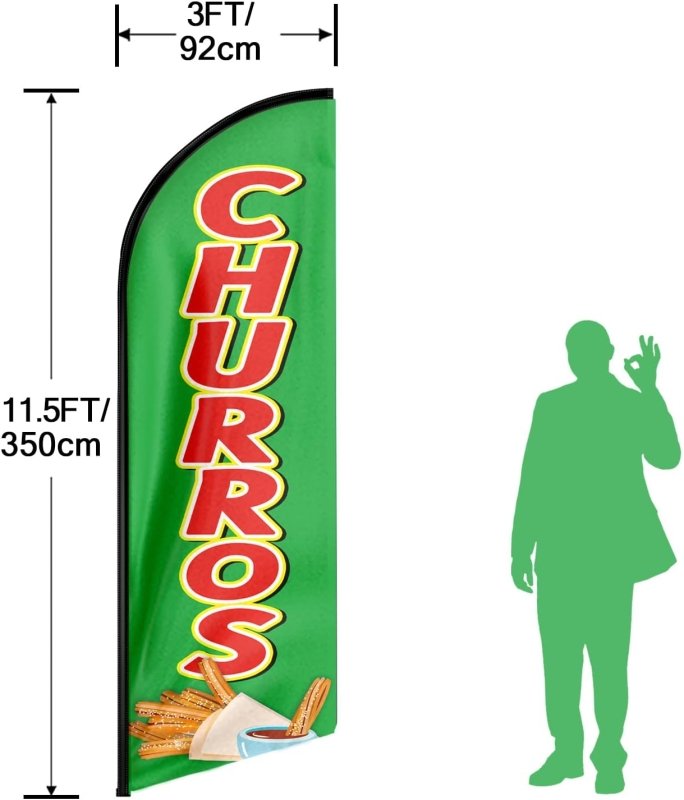 Churros Themed Feather Flag, 11FT Churros Advertising Swooper Flag Fit 15FT Flagpole(Flagpole Not Included 4.3)