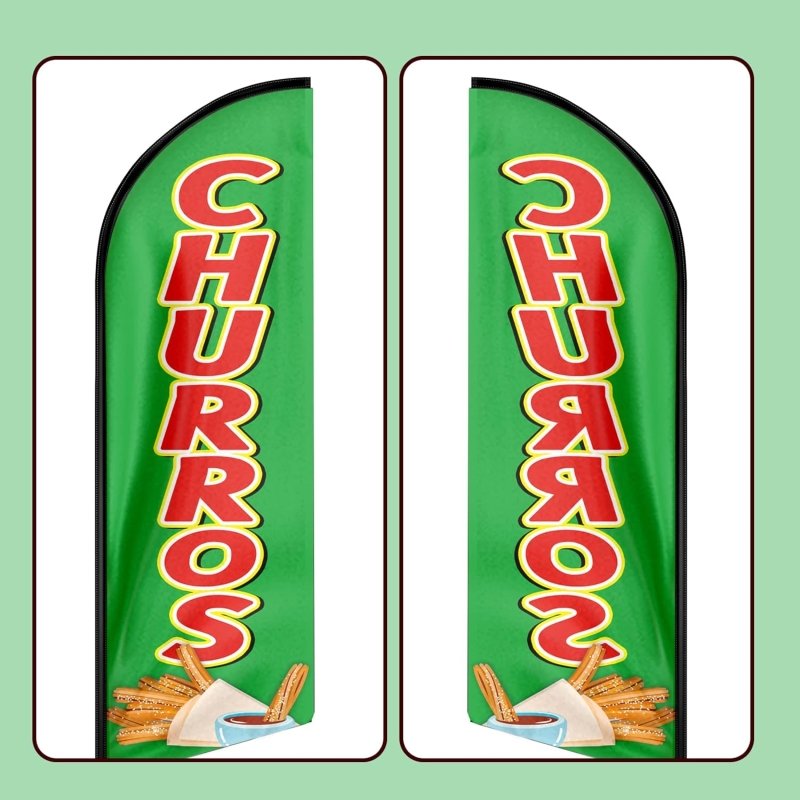 Churros Themed Feather Flag, 11FT Churros Advertising Swooper Flag Fit 15FT Flagpole(Flagpole Not Included 4.3)