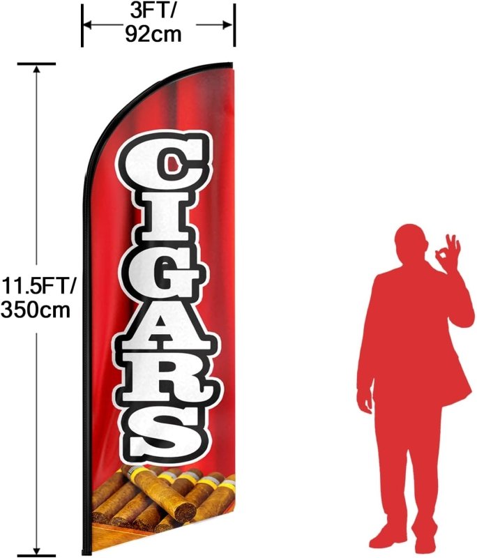 Cigars Themed Feather Flag, 11FT Cigars Advertising Swooper Flag Fit 15FT Flagpole(Flagpole Not Included 4.3)