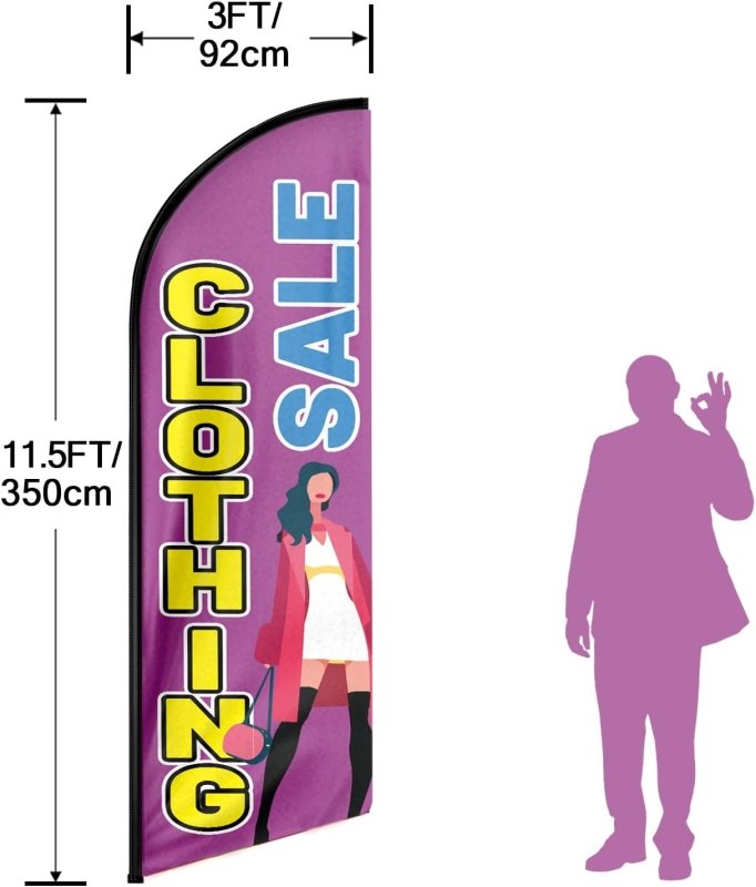 Clothing Sale Sign - 11FT Clothing Sale Advertising Swooper Feather Flag Fit 15FT Flagpole(Flagpole Not Included 4.3)