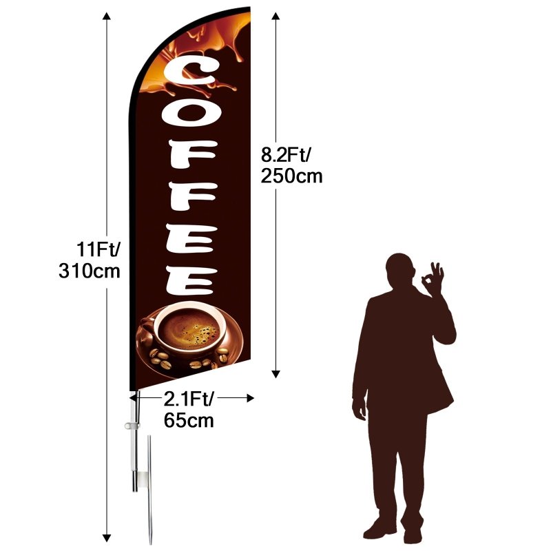 Coffee Flag - 11FT Windless Swooper Coffee Flag with Flagpole/Ground Stake/Portable Bag(3.4m)