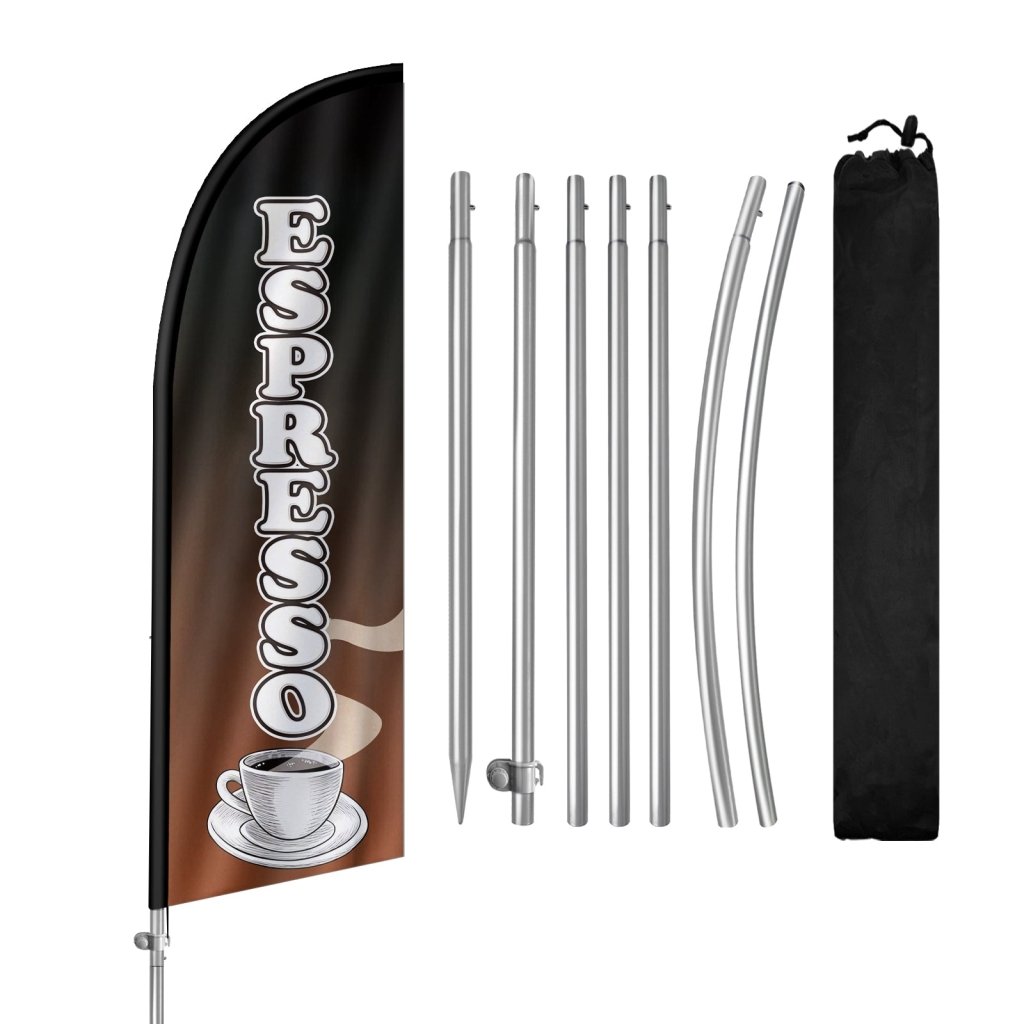 Coffee House Sign - 8FT Espresso 01 Feather Flag with Stainless Steel Pole Kit(2m flag set)