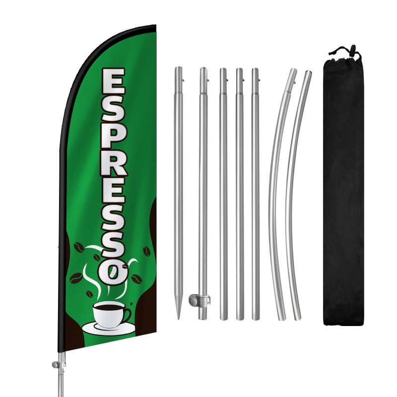 Coffee House Sign - 8FT Espresso Banner Feather Flag with Stainless Steel Pole Kit(2m flag set)