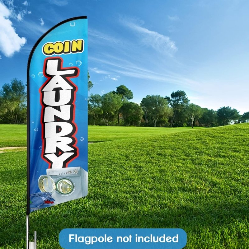 Coin Laundry Signs - 11FT Coin Laundry Advertising Swooper Flag Fit 15FT Flagpole(Flagpole Not Included 4.3)