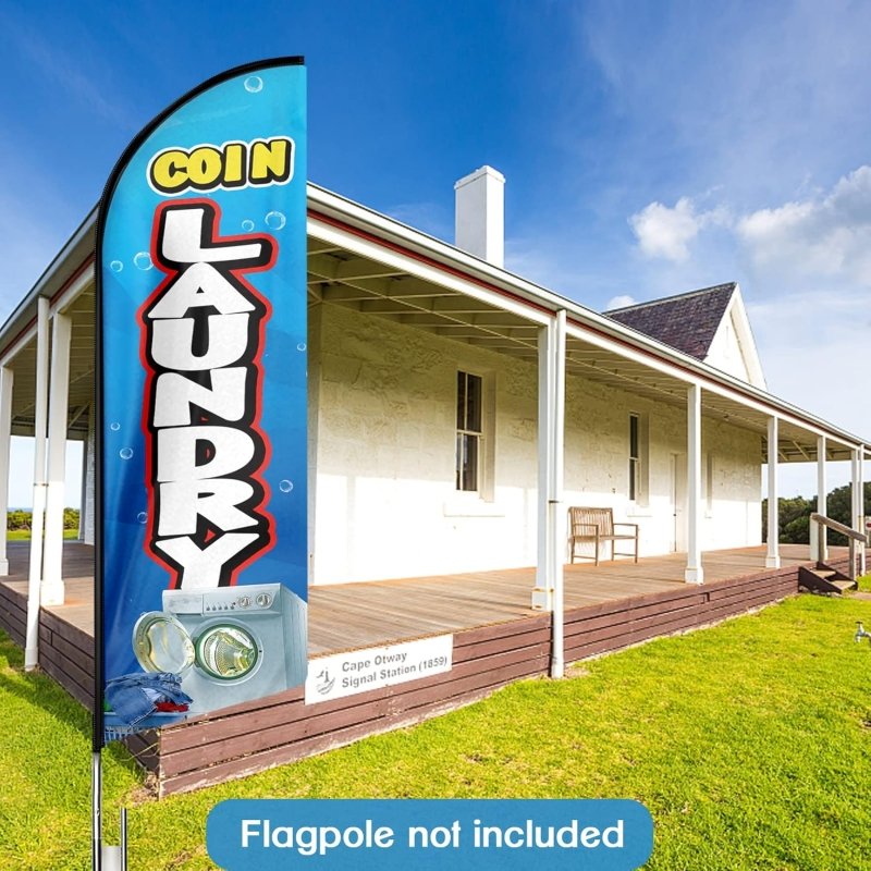 Coin Laundry Signs - 11FT Coin Laundry Advertising Swooper Flag Fit 15FT Flagpole(Flagpole Not Included 4.3)