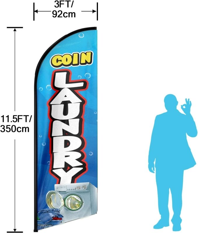 Coin Laundry Signs - 11FT Coin Laundry Advertising Swooper Flag Fit 15FT Flagpole(Flagpole Not Included 4.3)