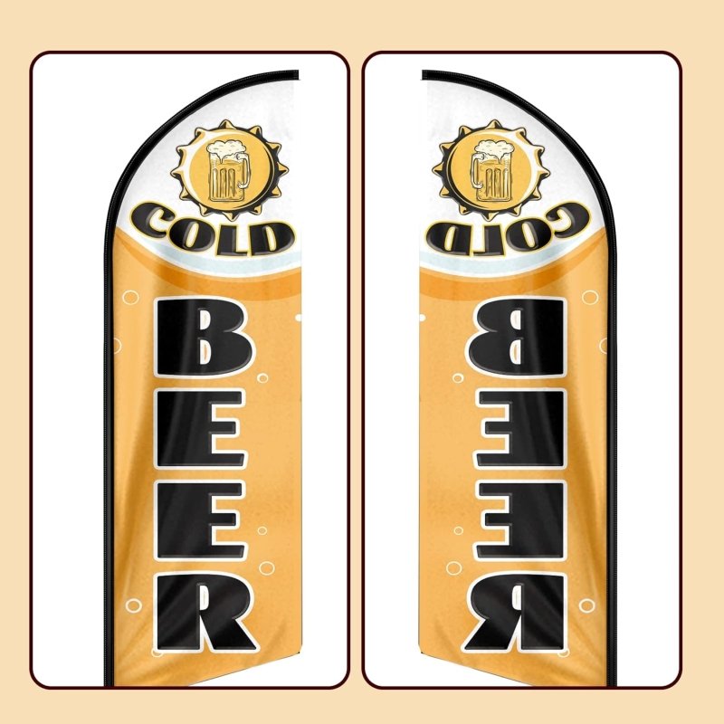 Cold Beer Flag - 11FT Cold Beer Advertising Swooper Flag Fit 15FT Flagpole(Flagpole Not Included 4.3)